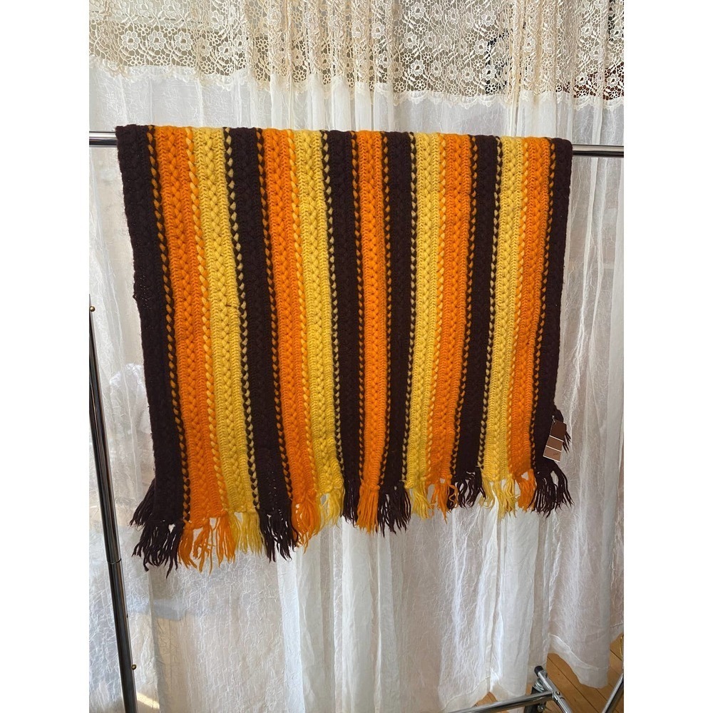 VINTAGE 70s Afghan Blanket Retro Groovy
